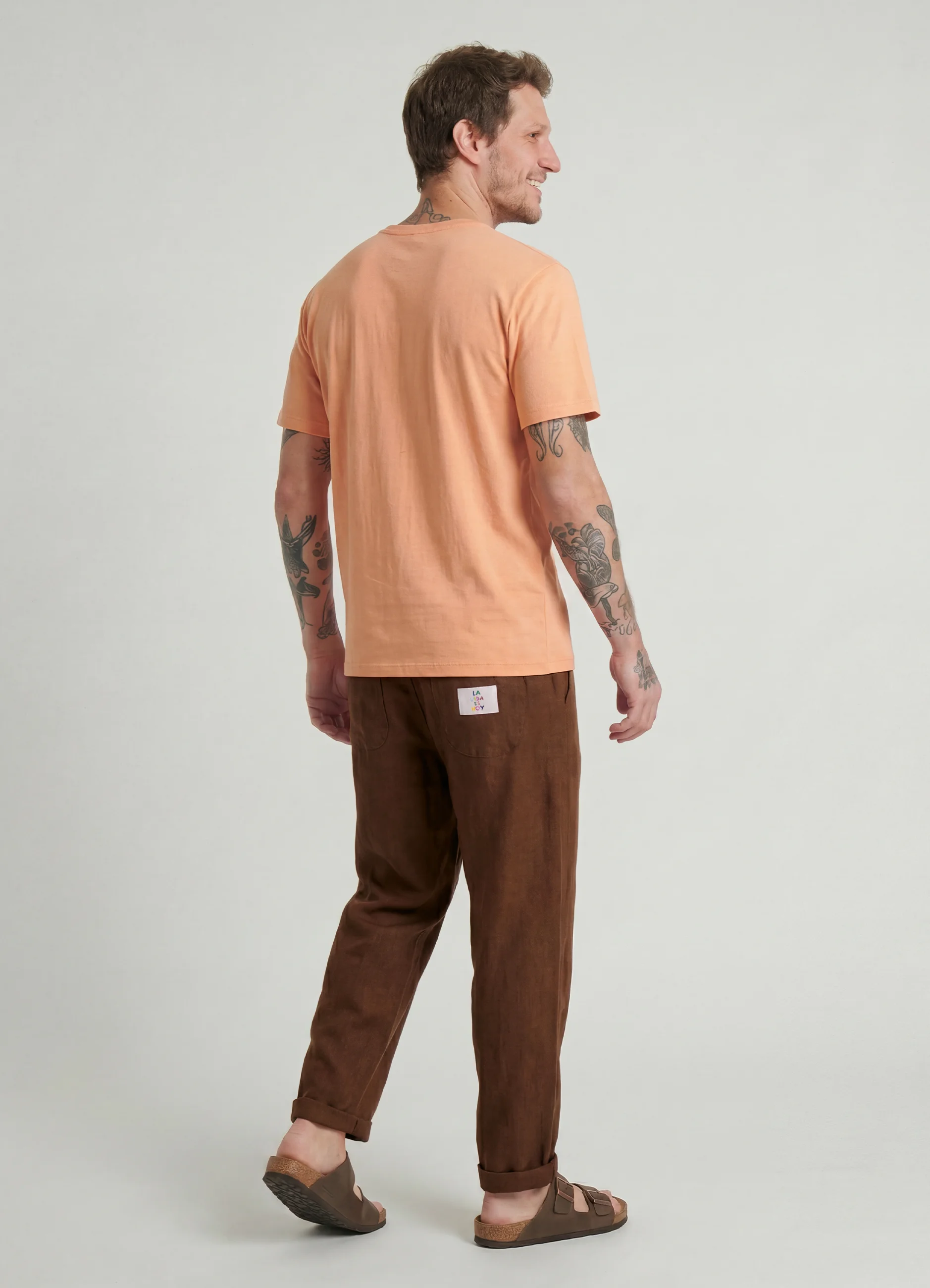 Pantalon lino Marron